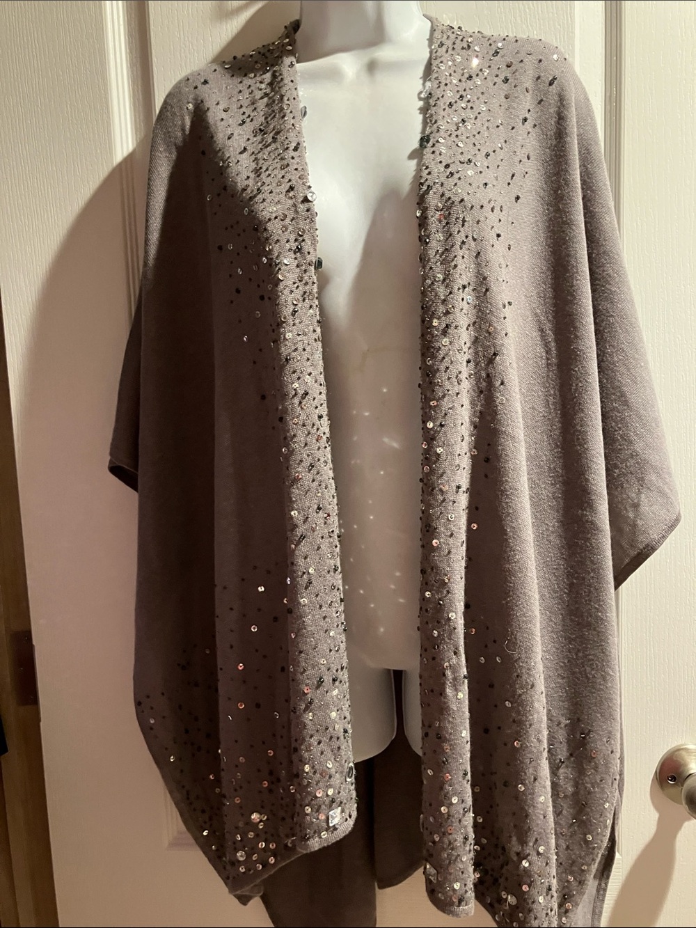 Chico's Taupe Sequined Open-Front Wrap